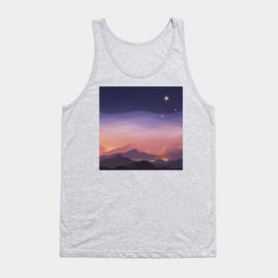 Lights Through The Fog, Stars In the Sky Minimalistic Landscape Illustration Tank Top